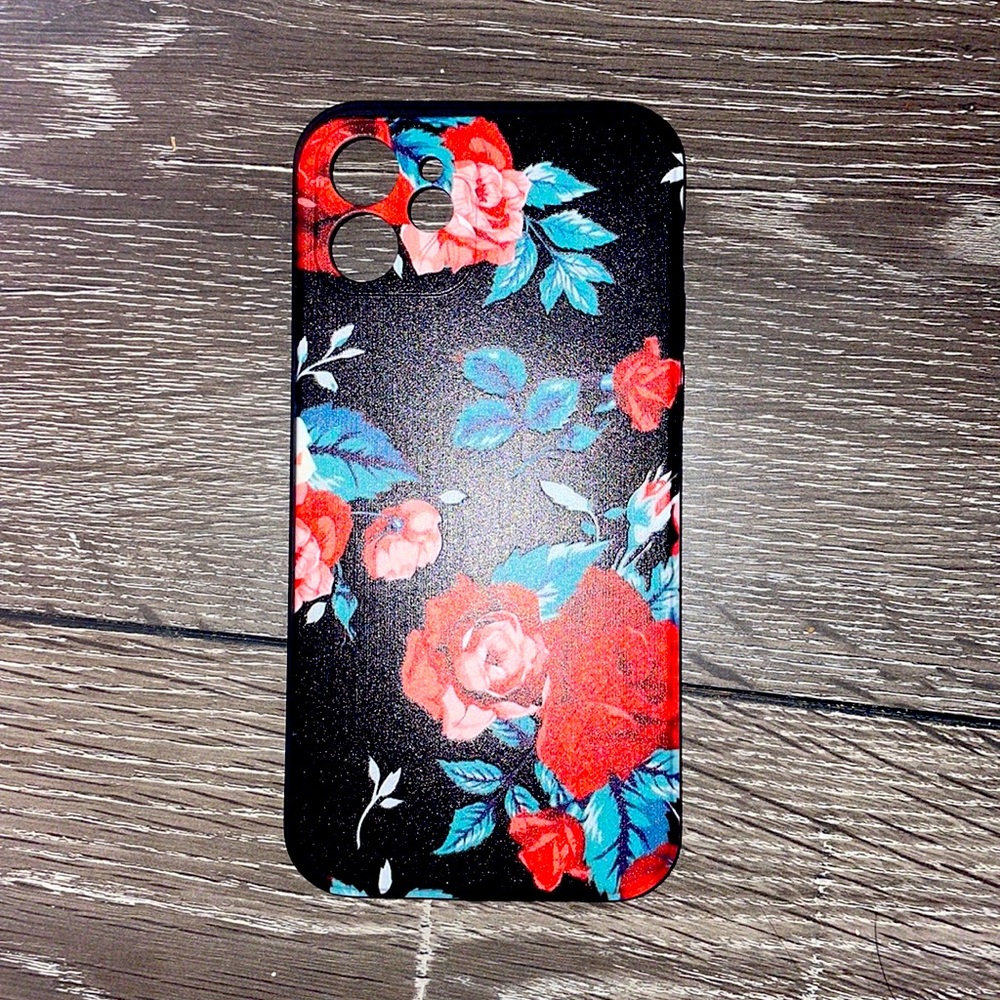 iPhone 12 floral red green and black case
